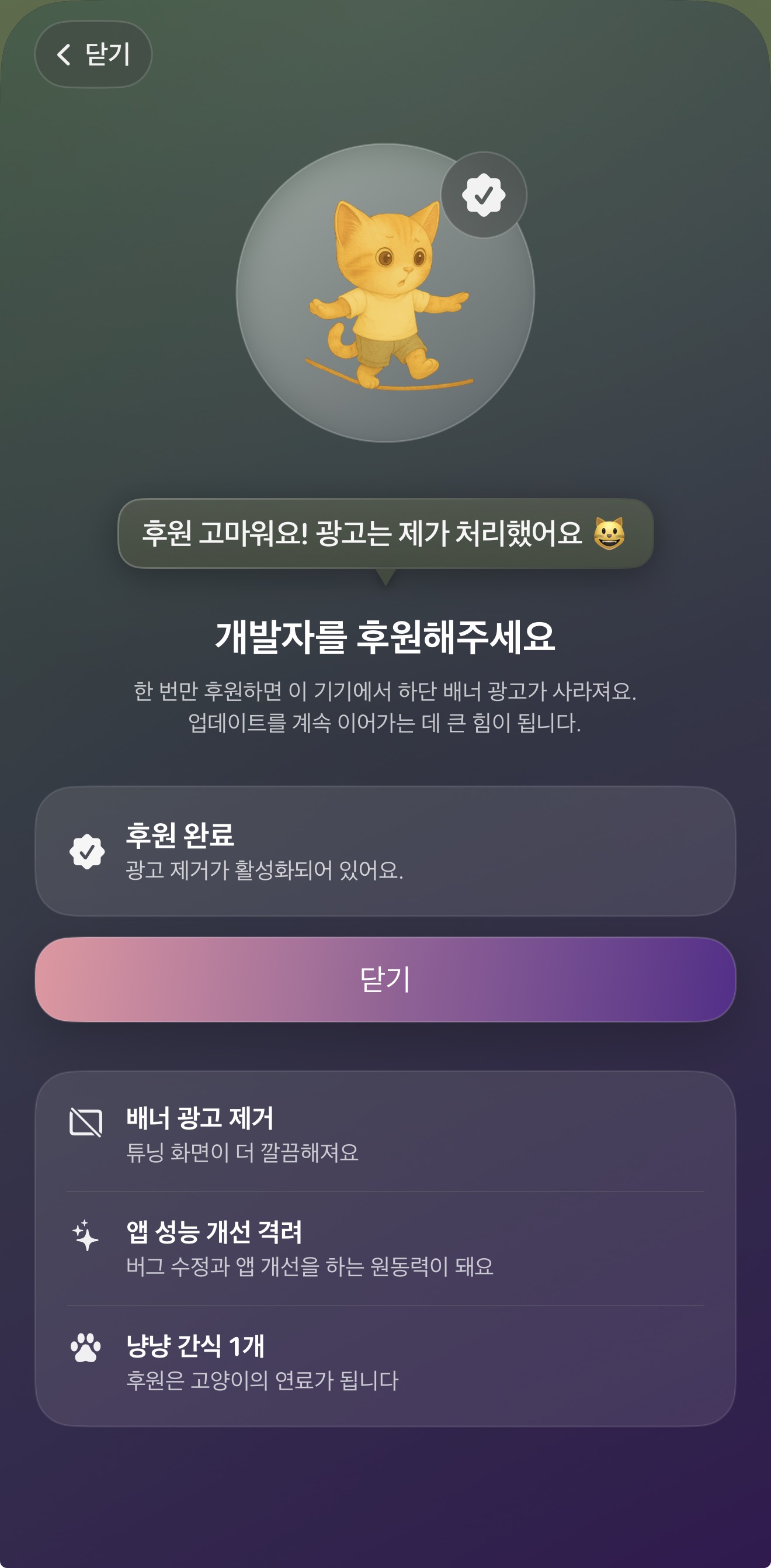 냥냥 튜너의 기본 튜닝 화면